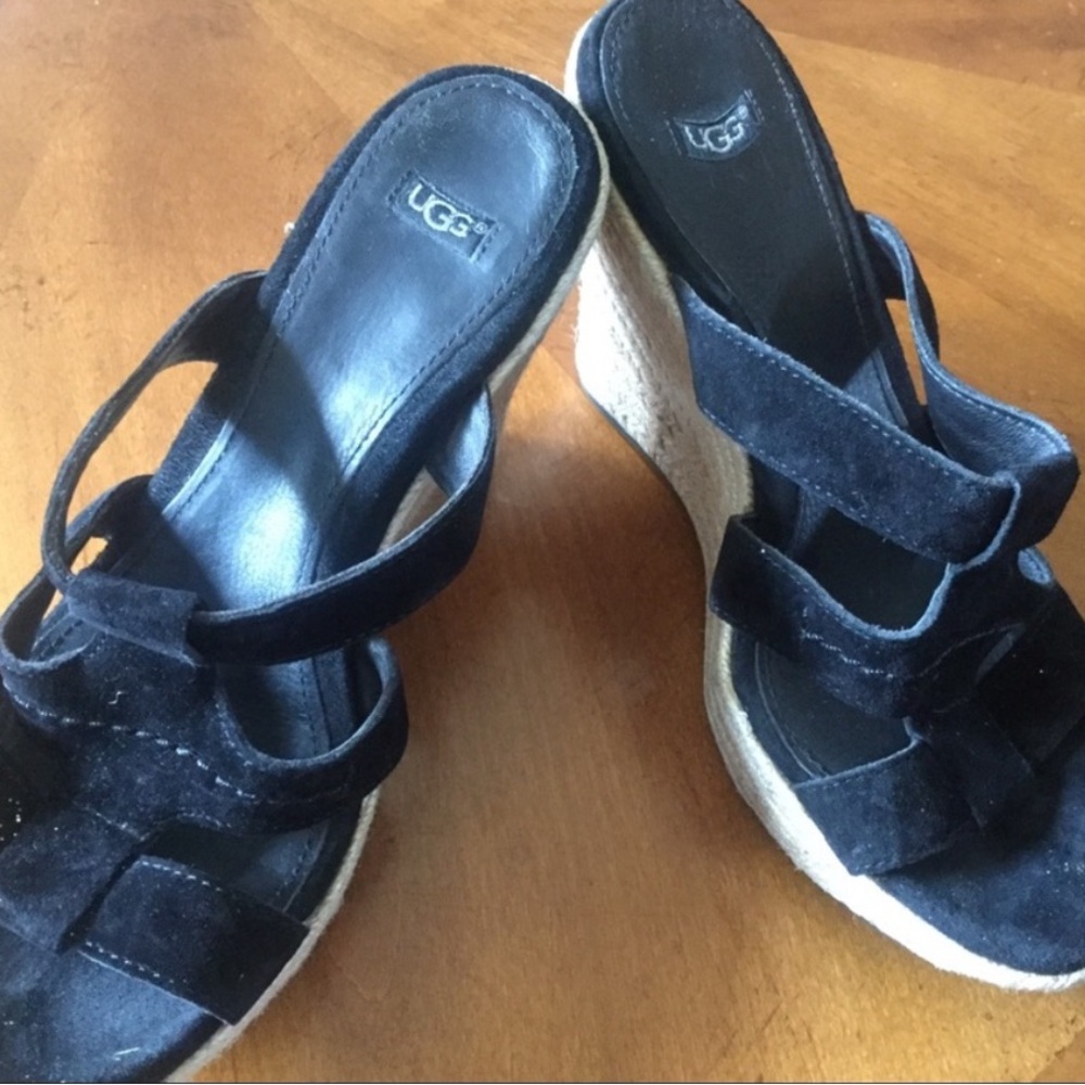 UGG Black Suede Wedge Sandals